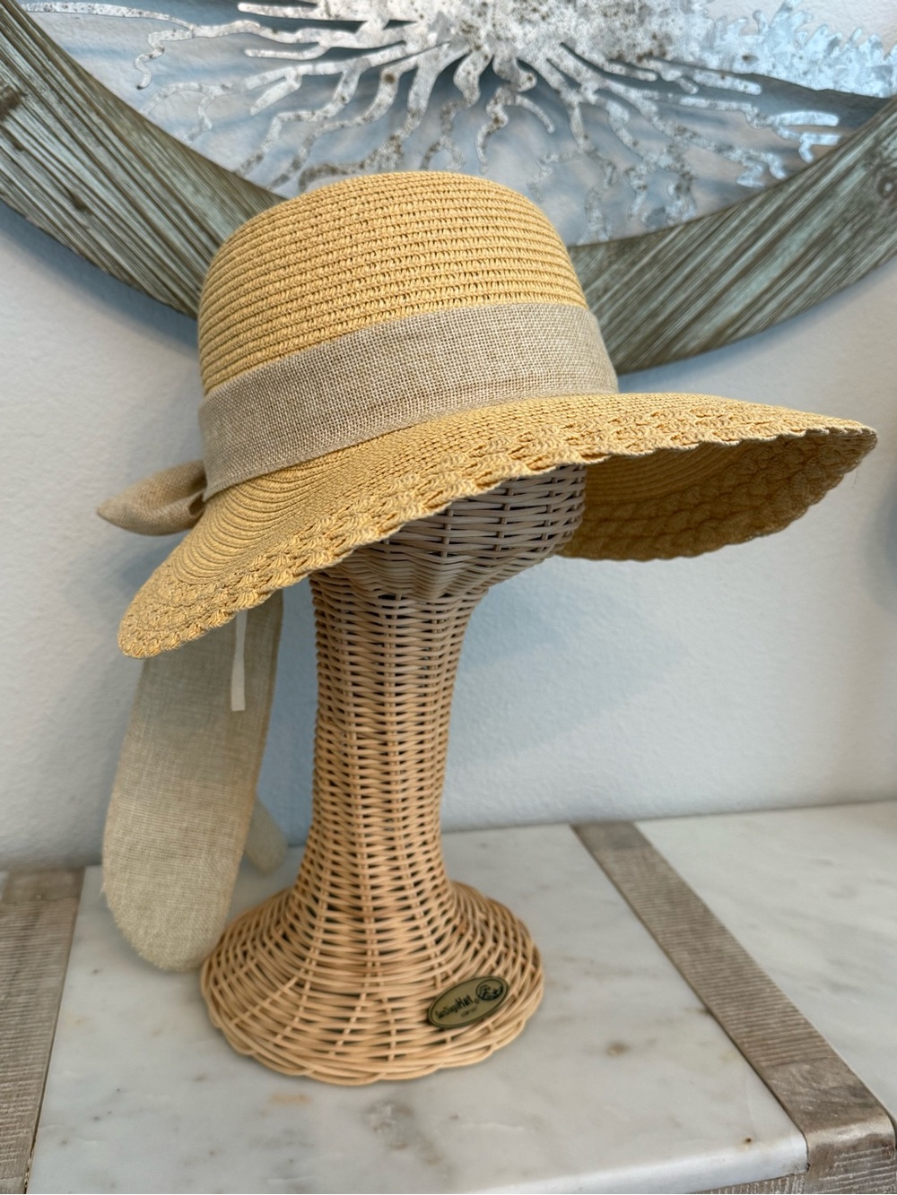 C&C Vintage Women’s Tan Summer Beach Hat w/Bow Ribbon Tie